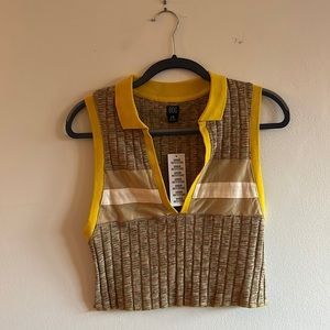Yellow and tan, Crop top with a Collar, Urban L